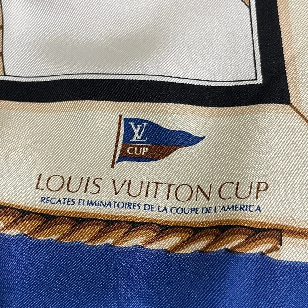 Louis Vuitton Silk Scarf with Nautical Motif in Blue and Cream
